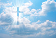 canvas print picture - Christian cross appears bright in the sky