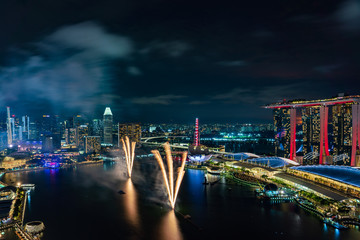 Wall Mural - Singapore national day fireworks celebration at Marina Bay cityscape