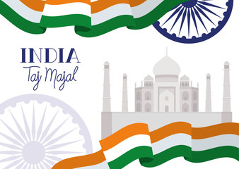 Poster - indian taj majal temple with flag