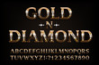 Gold n diamond alphabet font. Serif golden letters and numbers with diamond gemstone. Stock vector typescript for your design.