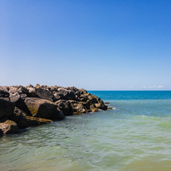 Large stones are washed by sea water. Black Sea.