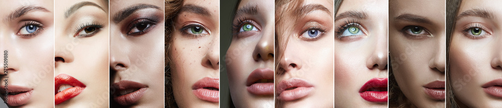 Different female eyes. collage of beautiful women - obrazy, fototapety, plakaty 