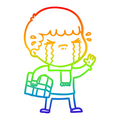 rainbow gradient line drawing cartoon man crying