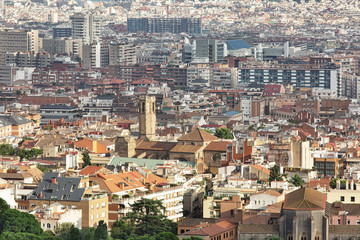 Canvas Print - Aerial view to Barcelona city, urban background