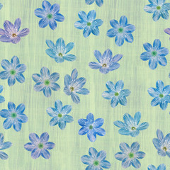  Blue flowers on a design background. Seamless botanic pattern. Decorative ornament. Flowers drawn for design. Decorative composition of flowers.