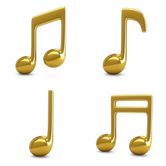 3d Rendering Four Golden Music Notes isolated on white background