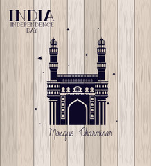 Poster - indian mosque chaminar temple with wooden background