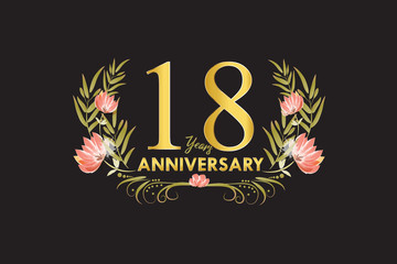 Wall Mural - 18 Years anniversary gold watercolor wreath vector