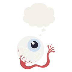 cartoon injured eyeball and thought bubble in retro style