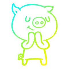 cold gradient line drawing happy cartoon pig