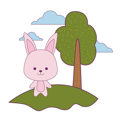 Sticker - cute rabbit animal in landscape