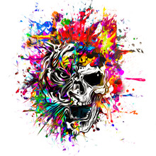 Skull And Tiger  On Colored Background