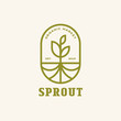 Sprout with Roots modern line, Emblem logo design vector