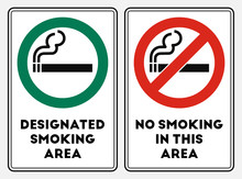 High Quality Vector Illustration Of The No Smoking Red Sign And The Smoking Area Green Sign