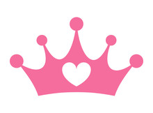 Vector Illustration Of A Pink Girly Princess Crown With The Heart Emblem Isolated On White Background