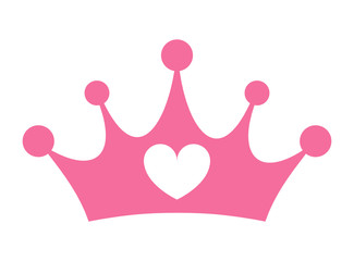 Vector illustration of a pink girly princess crown with the heart emblem isolated on white background