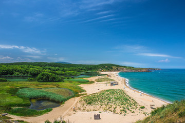 Poster - A beach at the mouth of the Veleka river.Sinemorets is a village and seaside resort on the Black Sea coast of Bulgaria, located in the very southeast of the country close to the border with Turkey