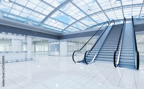 Interior is a blank space of a two-story hall with a vaulted transparent roof Poster Mural XXL