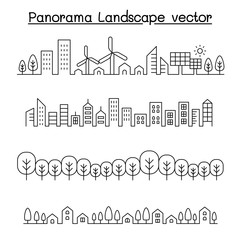 Thin line style city panorama. urban landscape vector illustration graphic design