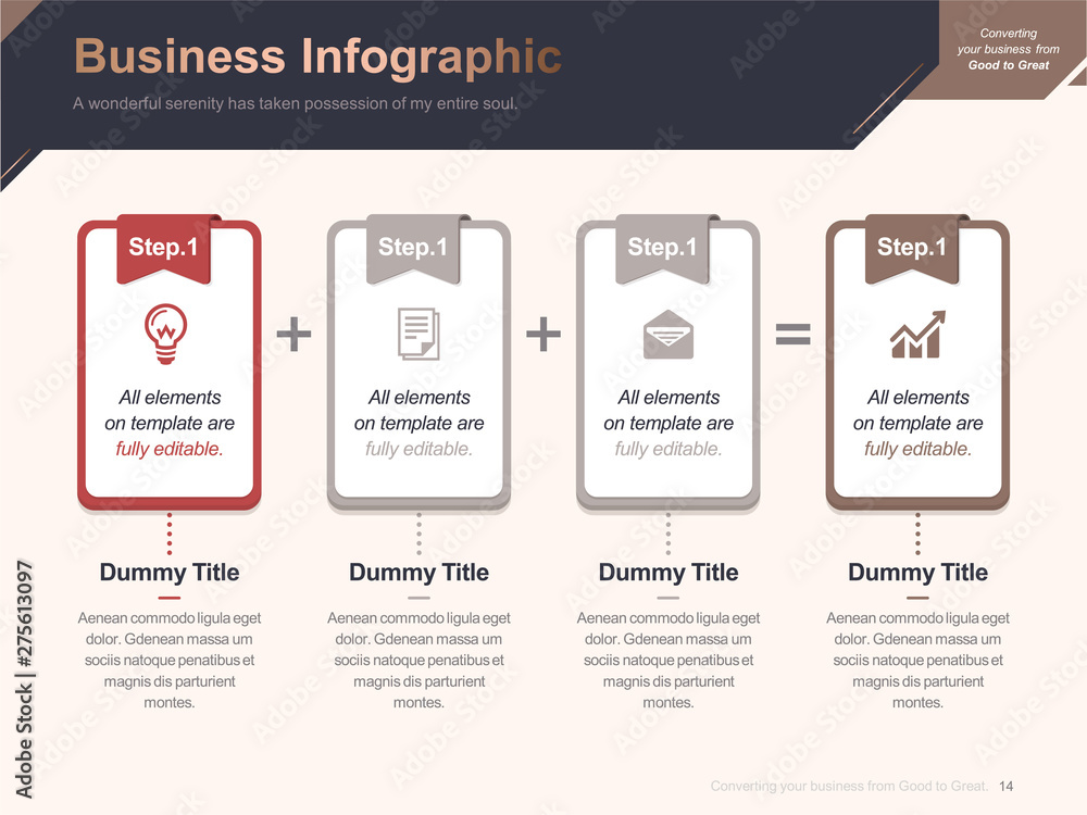 Flat business presentation brochure vector slide template with awesome ...