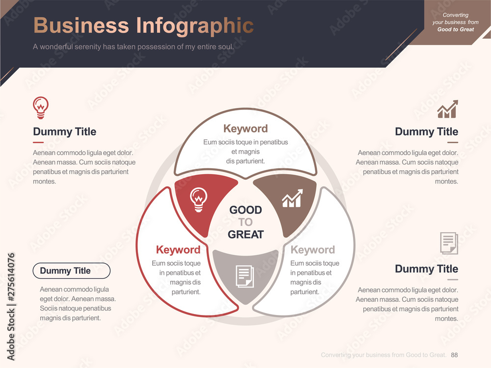 Flat business presentation brochure vector slide template with awesome ...
