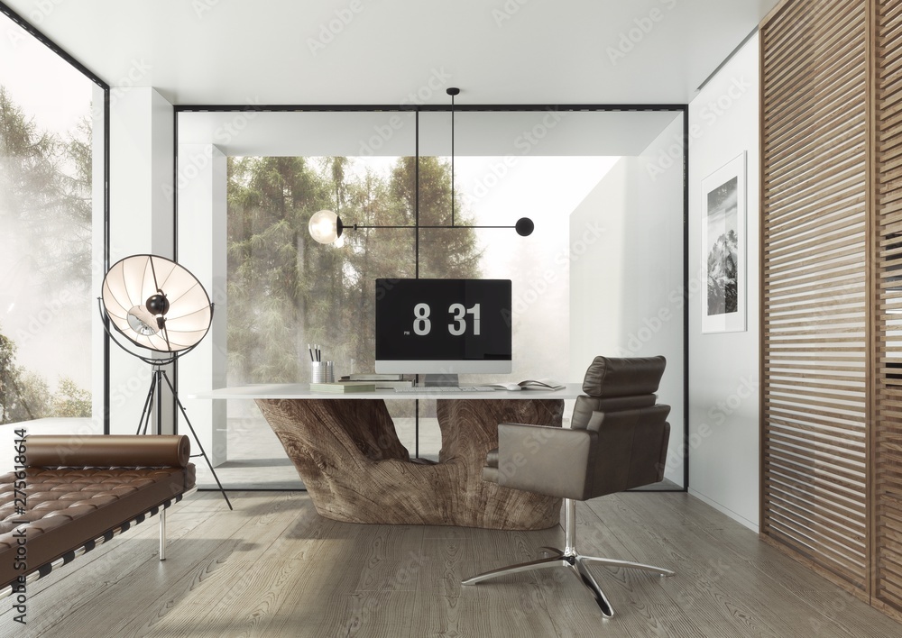 Gabinet w zaprojektowany w nowoczesnym minimalistycznym stylu.  - obrazy, fototapety, plakaty 