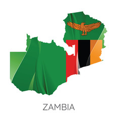 Wall Mural - Map of Zambia with national flag. Vector Illustration