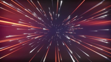 hyper jump flight in space. computer generated abstract cosmic background. orange glowing stars, cos