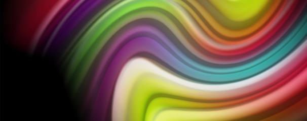 Modern rainbow liquid color flow colorful poster. Wave Liquid shape in black color background. Abstract composition