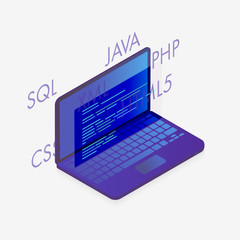 Wall Mural - web development concept isometric vector illustration. software programming, data processing and cod