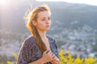 © PhotoGranary - Young woman portrait. Young woman with sexy dress at sunset. Rhone valley in the background.