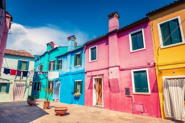 Fototapete - Multicolored houses on Burano island, Venice, Italy, on a summer day. Architecture and travel background.