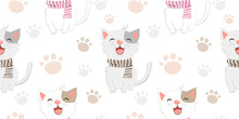 Adorable Cat Illustration Seamless Pattern For Kids Project, Background And Many More
