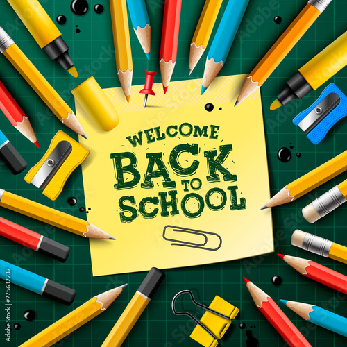 Back To School Design With Pencils And Sticky Notes Vector