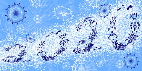  Winter background with falling snowflakes, snow blizzard and numbers 2020. Christmas greeting card, new year invitation. For the design of winter themes.