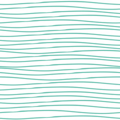 Abstract light blue hand drawn horizontal doodle line design. Seamless irregular vector pattern on fresh white background. Great for wellness, beauty, food products, packaging, stationery, giftwrap