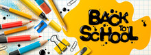 Back To School Sale Horizontal Banner. First Day Of School, Vector Illustration.