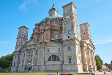 Sanctuary of Vicoforte, low angle view in a sunny summer day in Piedmont, Italy