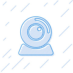 Blue Web camera line icon isolated on white background. Chat camera. Webcam icon. Vector Illustration