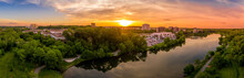 Aerial Sunset Panorama Of Columbia Town Center In Maryland New Washington DC With Office Buildings And The Columbia Mall