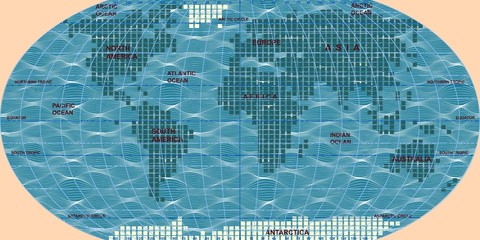 Vector map of the world. Oceans and continents on a flat projection.