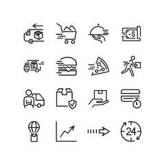 Wall Mural - Delivery line icon set. Food, truck, box. Shipping concept. Can be used for topics like service, retail, shopping