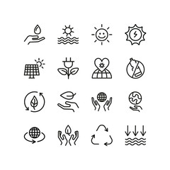 Sticker - Earth day line icon set. Nature, sun energy, conservation. Ecology concept. Can be used for topics like global warming, climate, pollution