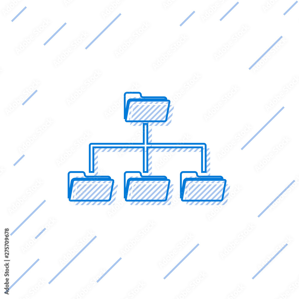 Blue Folder tree line icon isolated on white background. Computer ...
