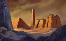 Digital Painting Of Ancient Egyptian Pyramid Architecture In A Colorful Fantasy Art Setting - Digital Landscape Illustration