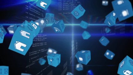 Online and application icons in cubes with program codes
