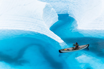 canyons and ice fins underwater on the matanuska glacier in alaska.