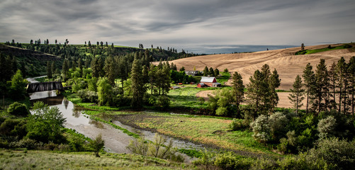 Wall Mural - Covered bridge and red barn near Colfax, Washington