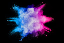 Abstract Powder Splatted Background. Colorful Powder Explosion On Black Background. Colored Cloud. Colorful Dust Explode. Paint Holi.