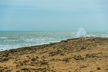 Sun of summer time on sky and sand of beach, landscape